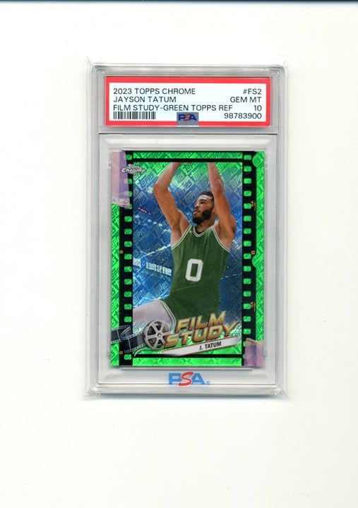 Pop 1! 2023-24 Topps Chrome Film Study FS2 Jayson Tatum Green Refractor PSA 10