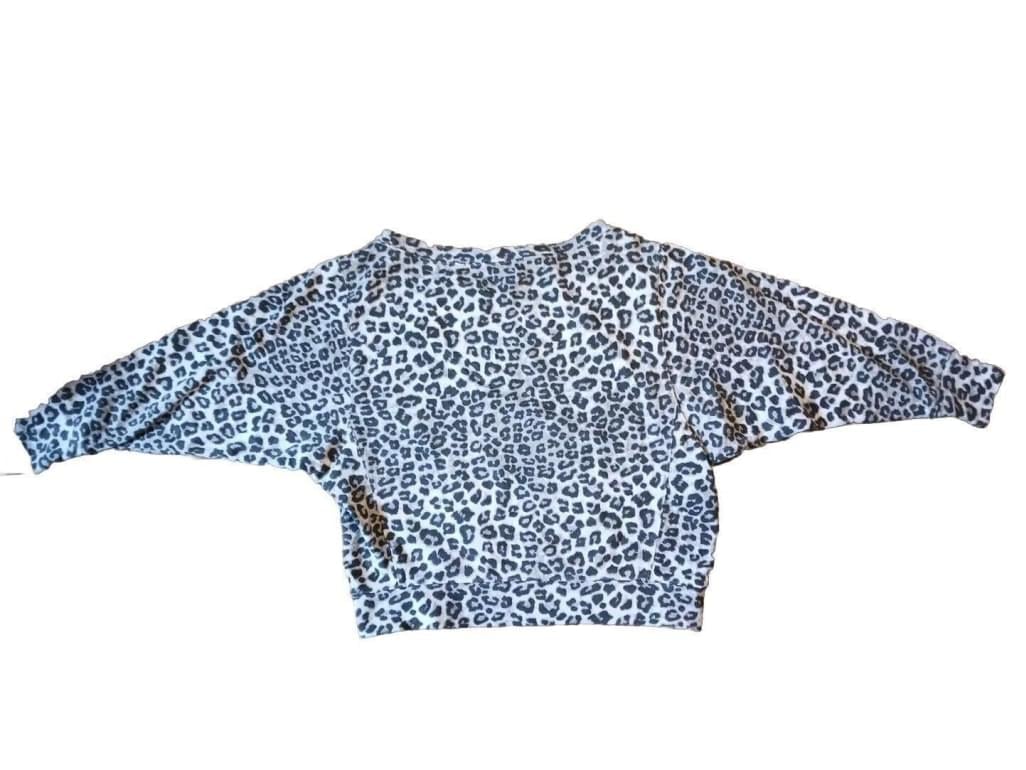 Good American Size 2 Cropped & Cool Sweatshirt Gray Leopard Wide Crew Neck