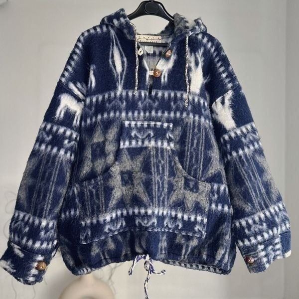 Nuevo Americana 100% Wool Navajo Otavala Aztec Jacket Hoodie Adult Unisex M PTP