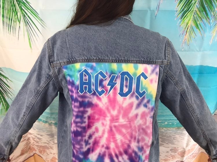AC/DC Tie Dye Jean Jacket Medium