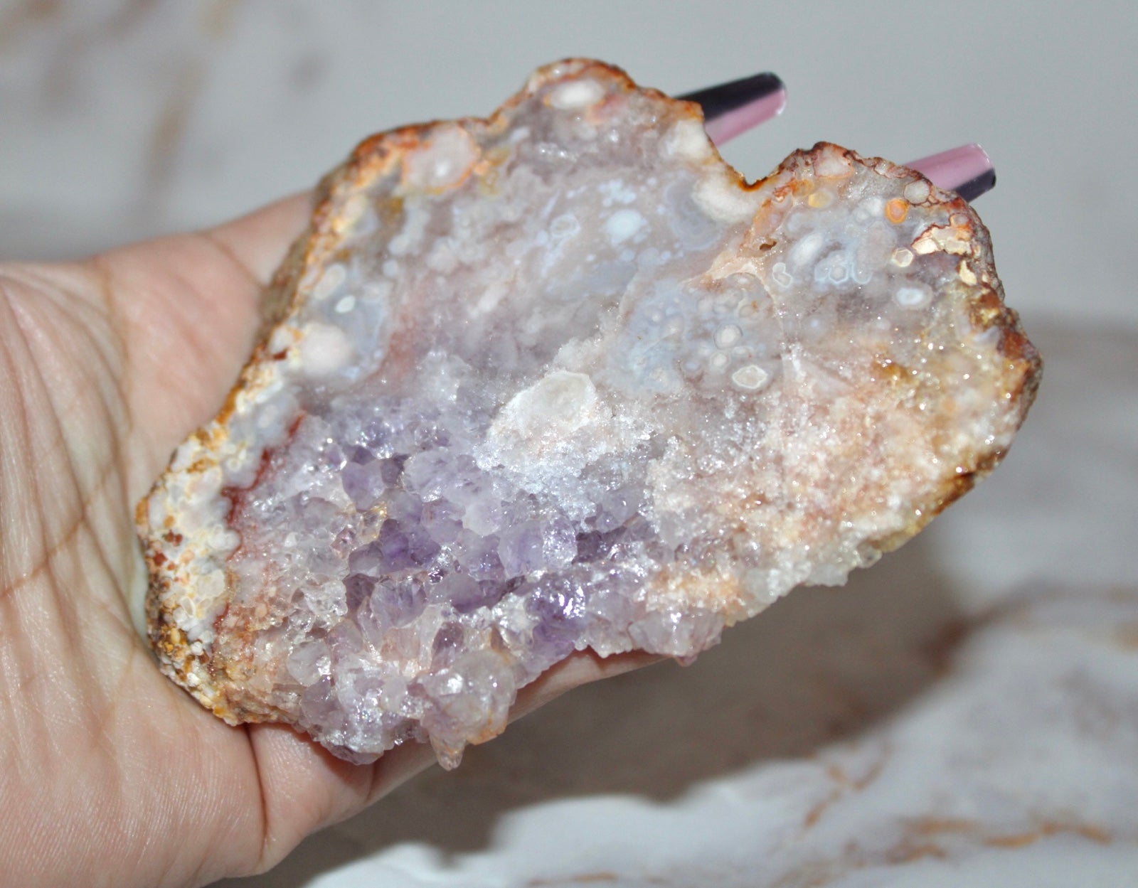Pink Amethyst Flower Agate Crystal Slab