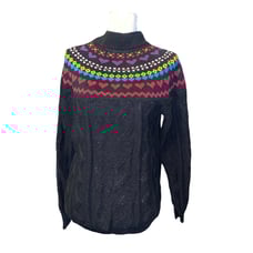 Vintage Fair Isle Hearts Cable Knit Pullover Sweater Womens Medium Multicolor