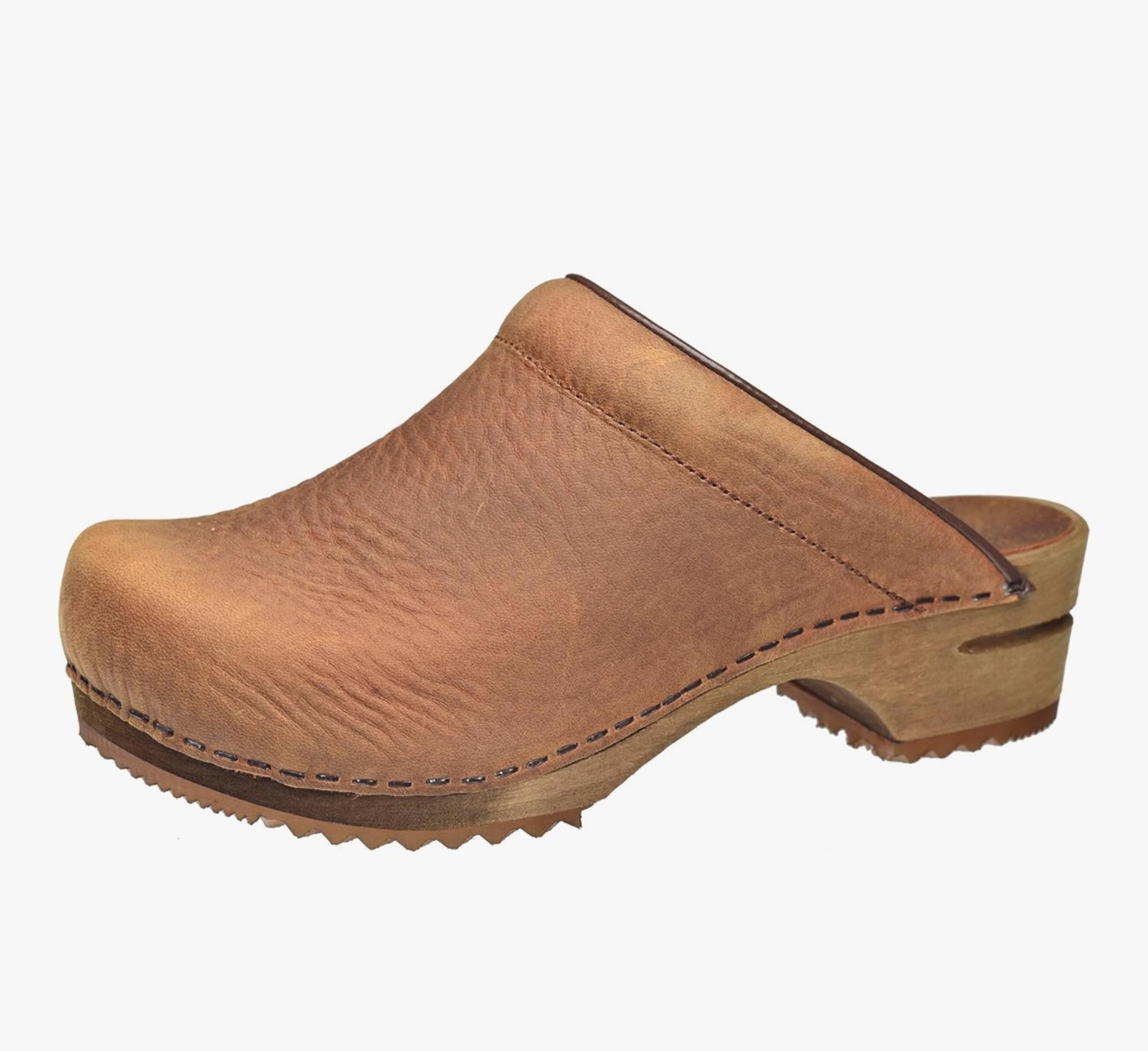 Sanita Clogs EU 38 US 7.5 Brown Leather Wood Slip On Women’s Shoes