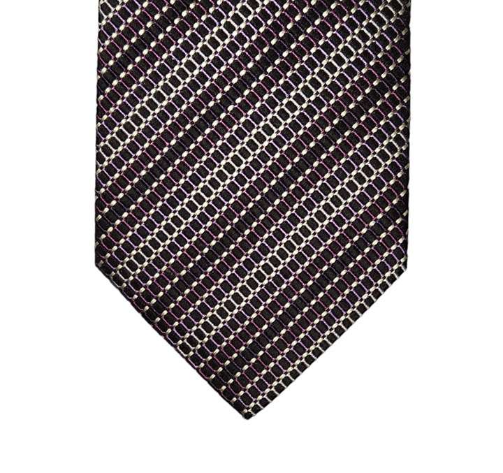 Hermes Paris Necktie Recent Men's Black Purple Silver Striped Silk Made in Franc