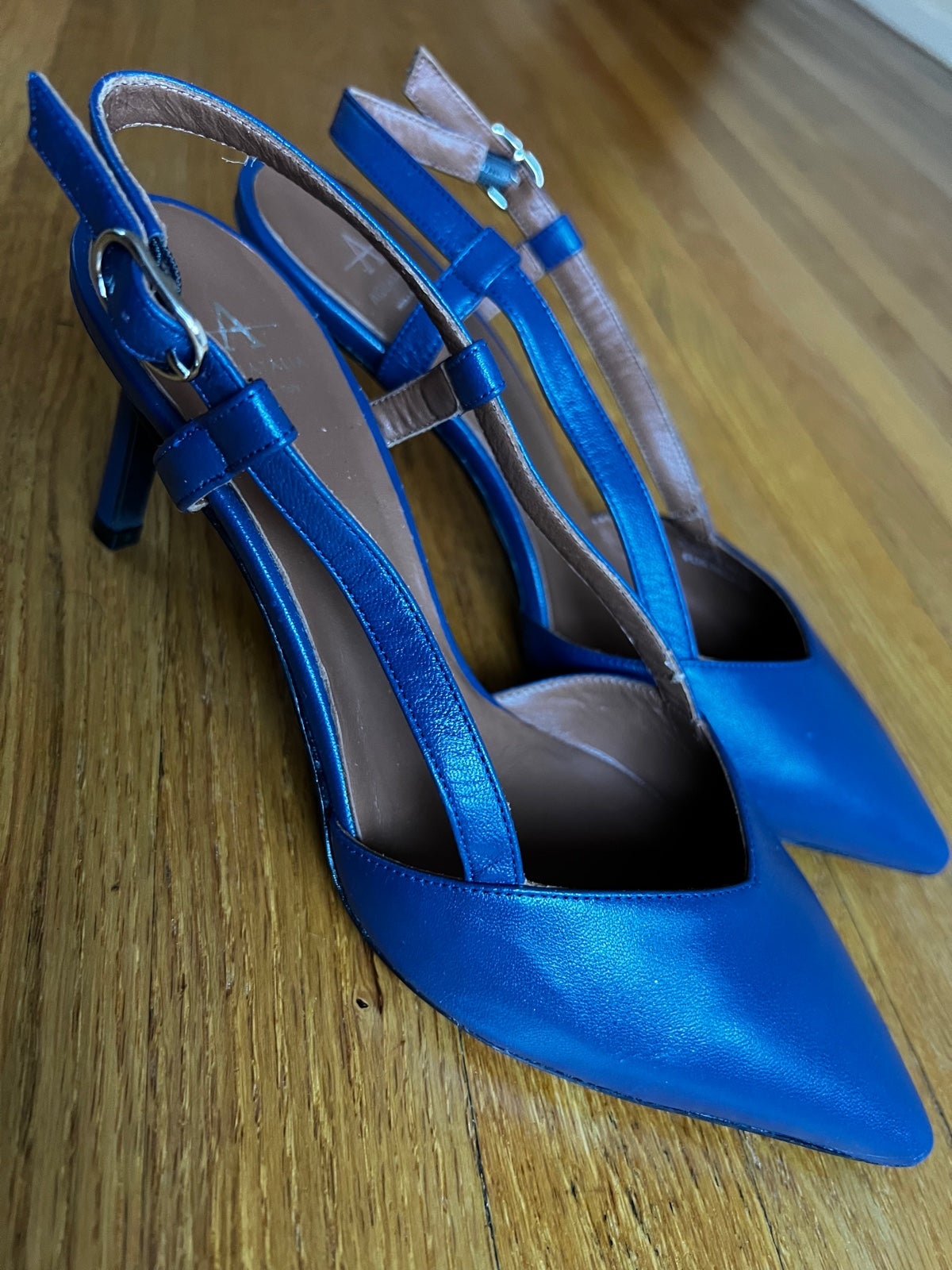 New Aquatalia Blue Leather Sling Back Pumps