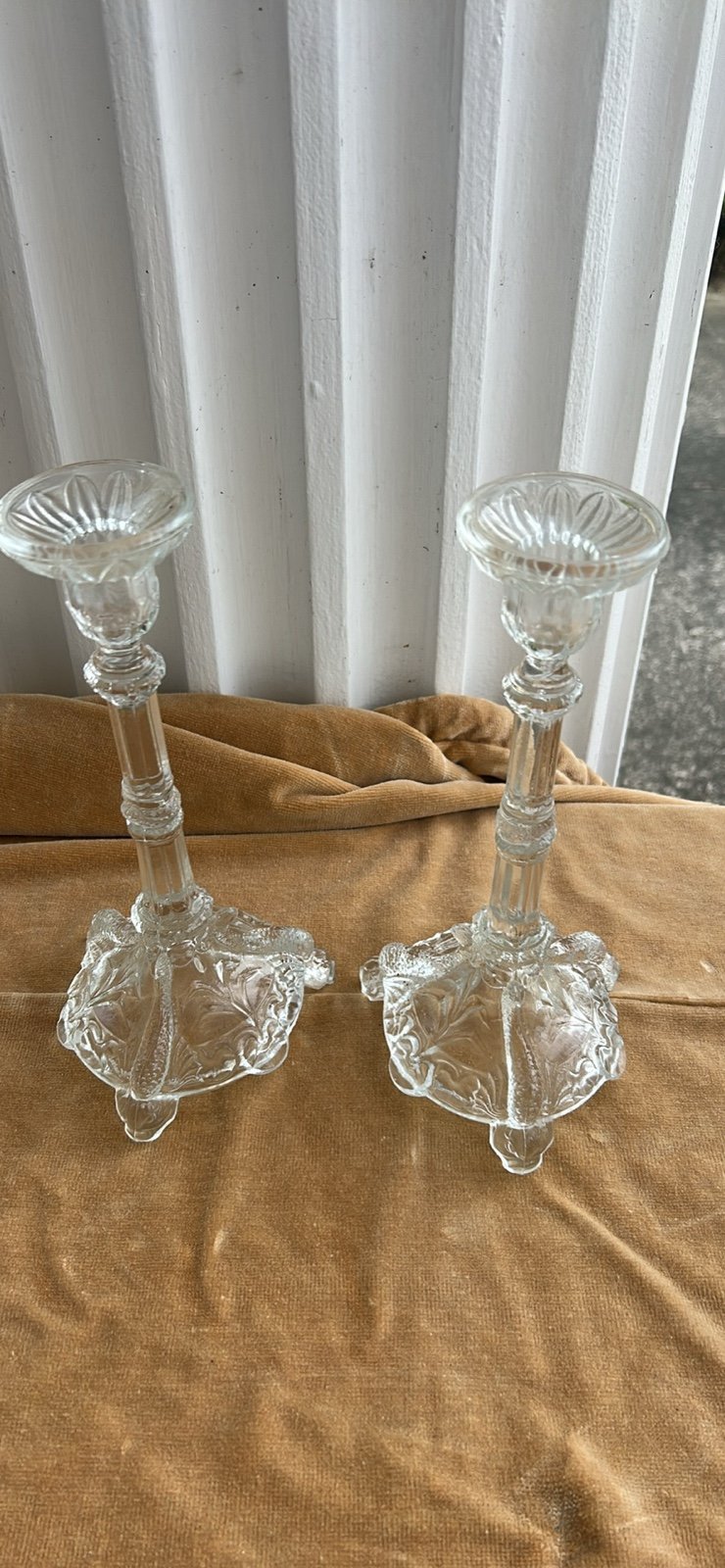 Gorgeous pair of crystal dolphin base candleholders