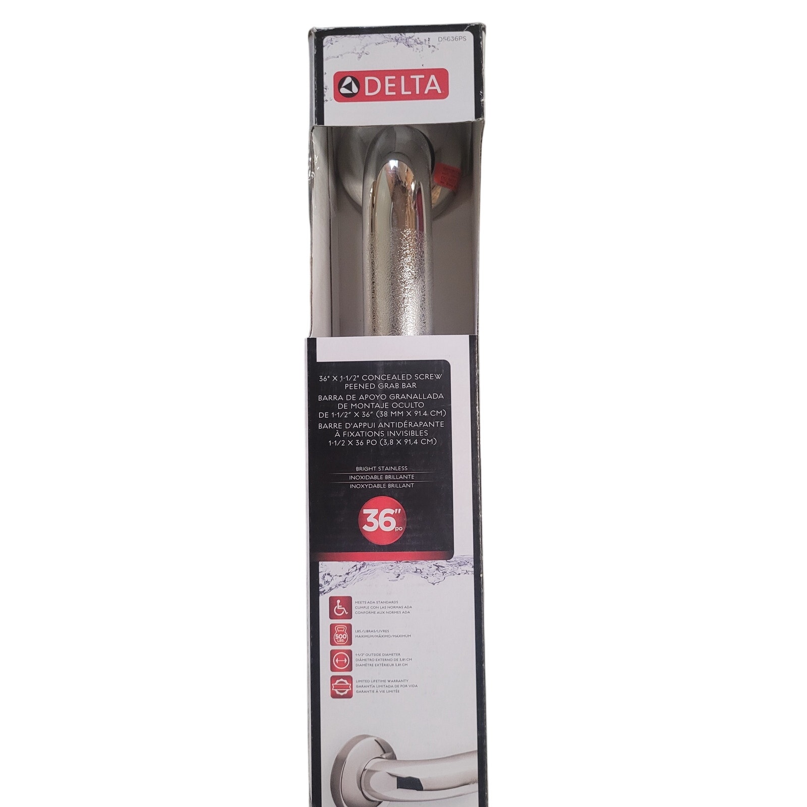 Delta 36 in. ADA Compliant Peened Stainless Steel Grab Bar, Item No.D5636PS