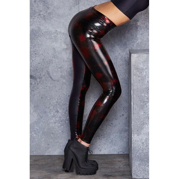 NWT BlackMilk Death By Disco Blood Splatter Shiny New Slicks Leggings XS