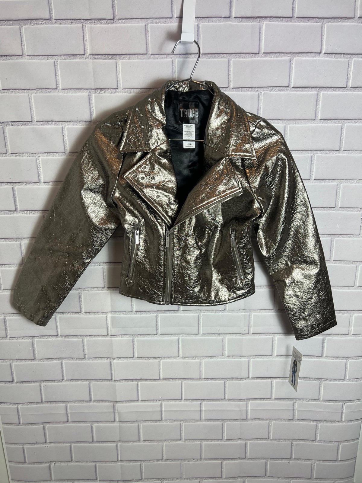 Truce Kids' Studded Metallic Faux Leather Jacket/size 14