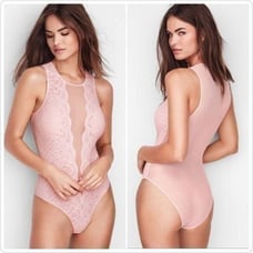 Victoria's Secret sheer pink mesh lace bodysuit sz S