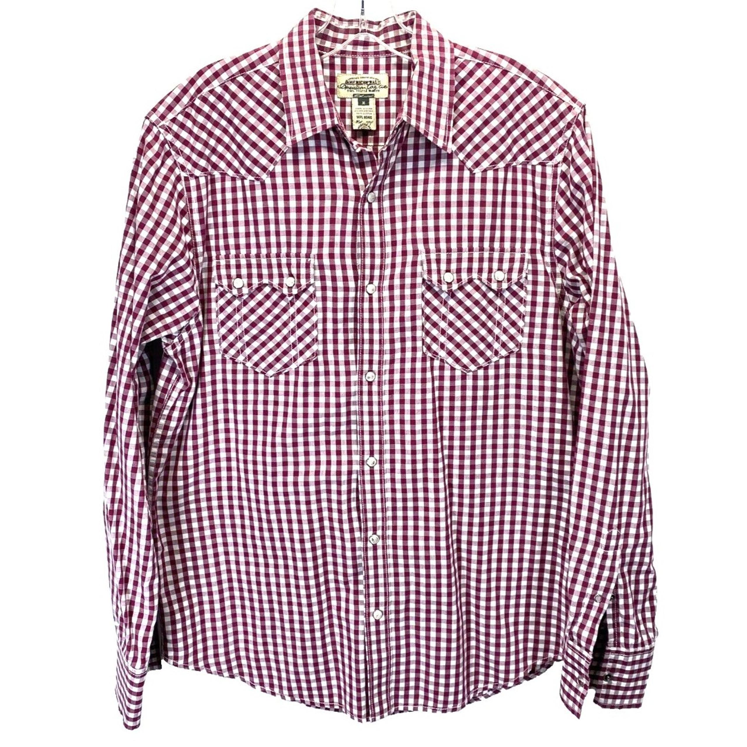 American Rag Men's Medium Red/White Check Pearl Snap Long Sleeve Shirt Western