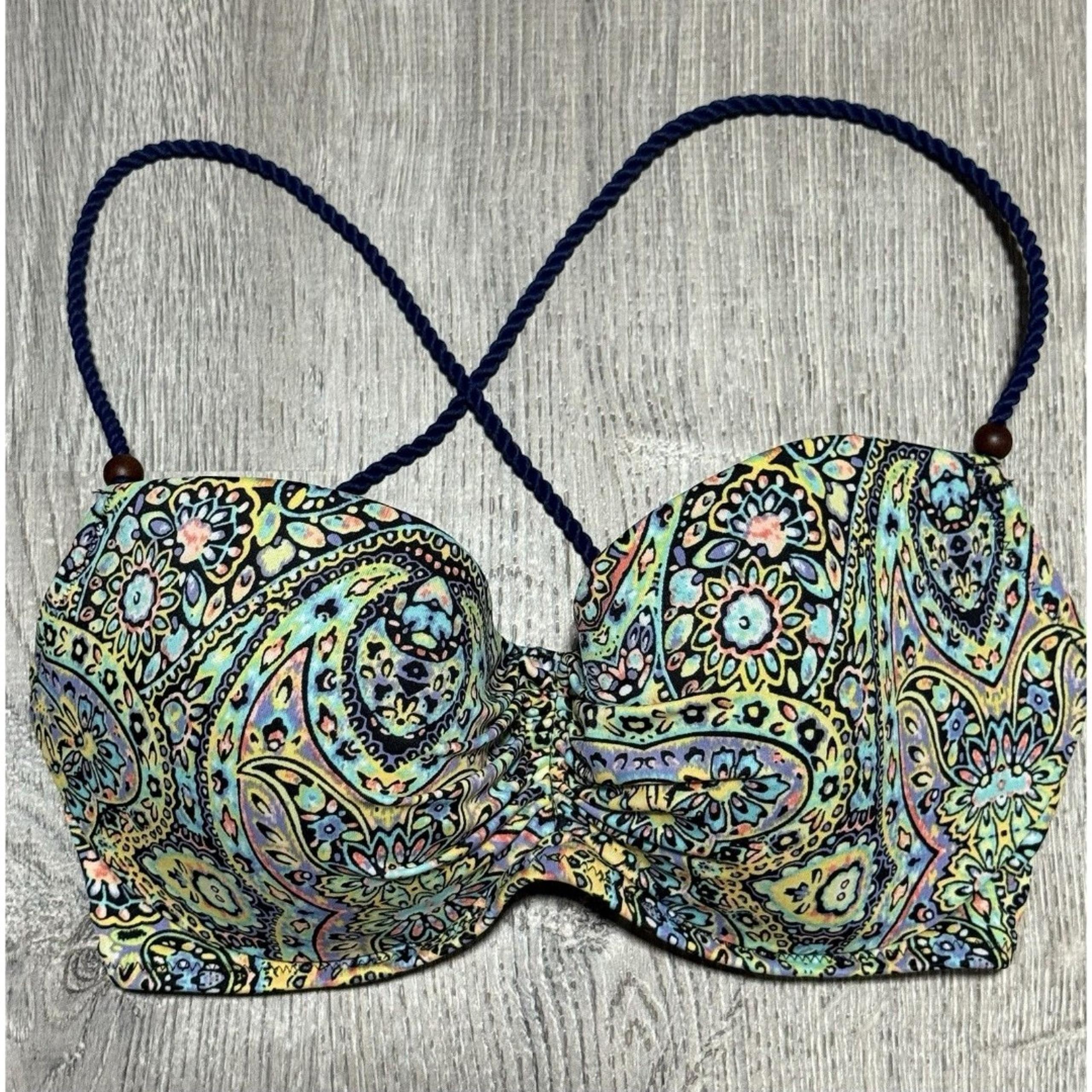 Victoria’s Secret Paisley Print Bikini Top 32D Multicolor Halter Padded Swimwear