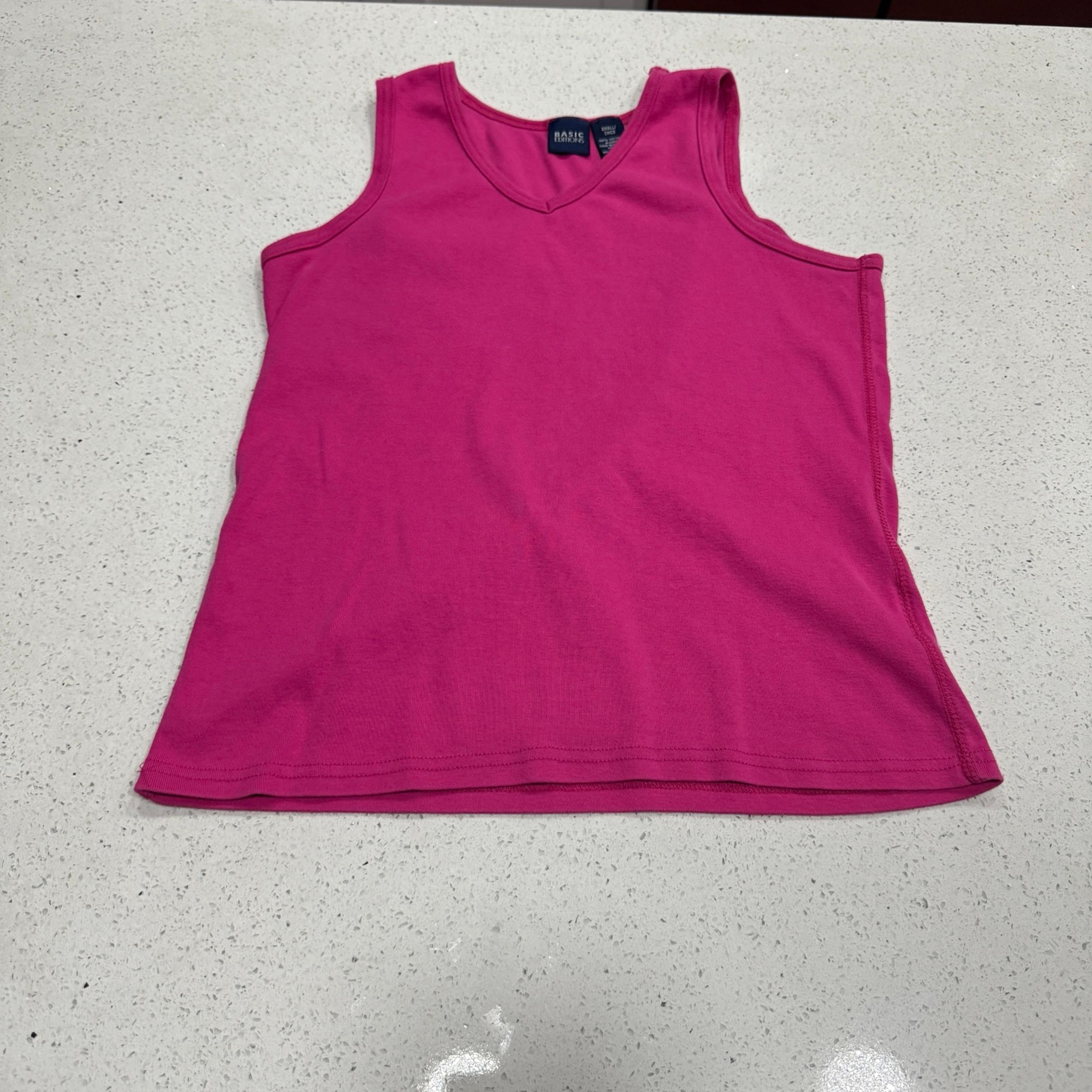 Vtg Y2K 90s Basic Editions Women's Tank Top V Neck Pink 100% Cotton Small g
