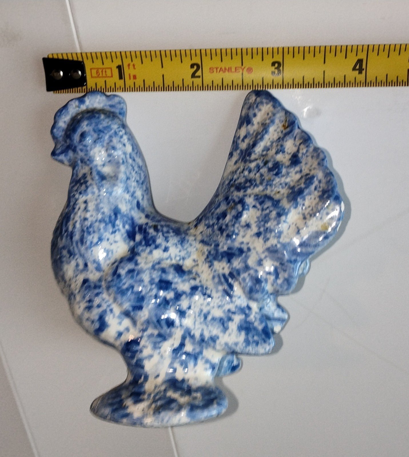 Blue & White Rooster Spongeware Pottery Vintage