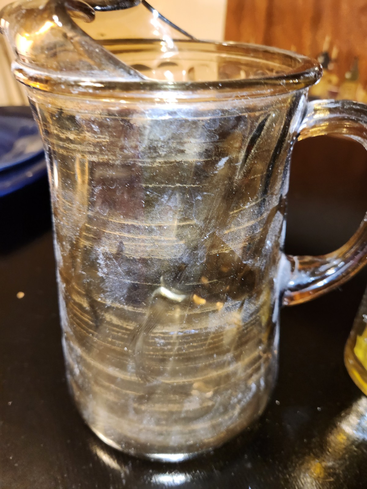 Vintage Gold Thumb-print vase, and Bartlett/collins Amber Swirl pitcher