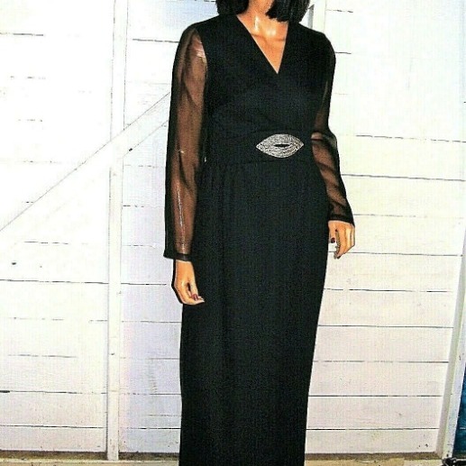 Vintage Black Sheer Sleeve Beaded Maxi Dress 10