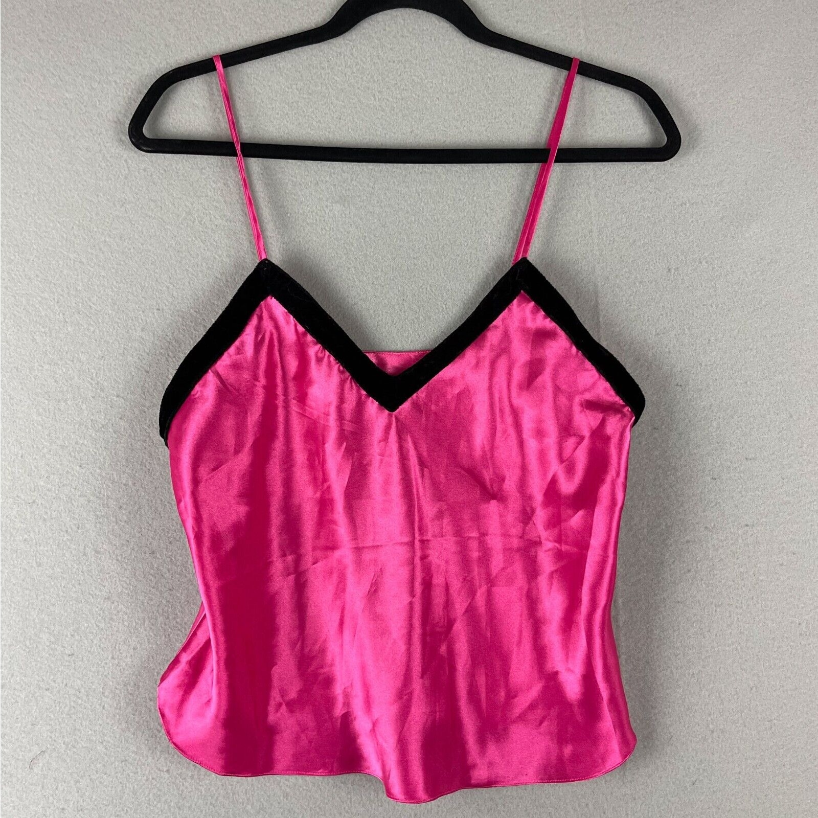 Vintage Victorias Secret Gold Label Satin Camisole Womens M/L Pink Velvet Trim