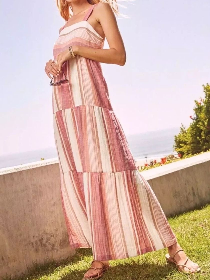 Faherty Sarah Tiered Maxi Dress Oia Stripe Size XS