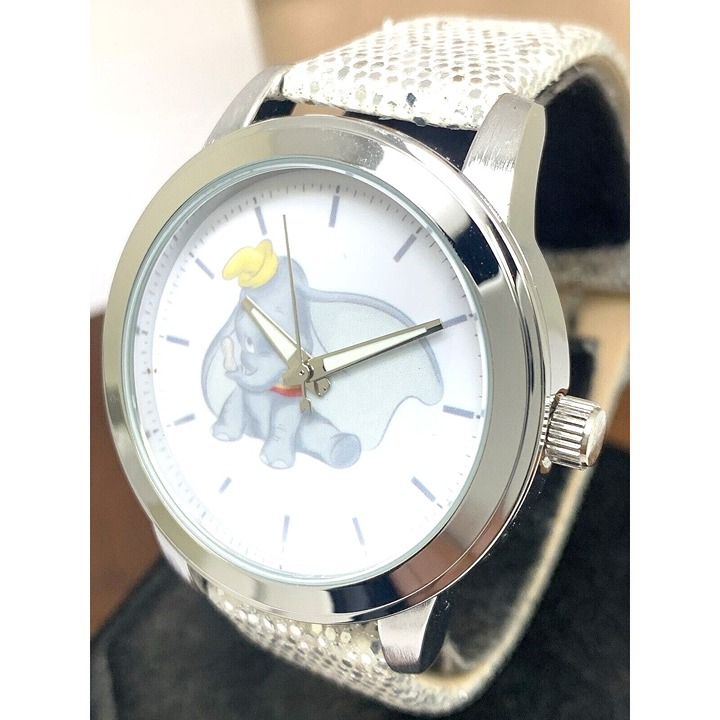 Disney Womens Watch Dumbo WDS000644 Silver Tone Sparkle Leather Band Quartz 38mm
