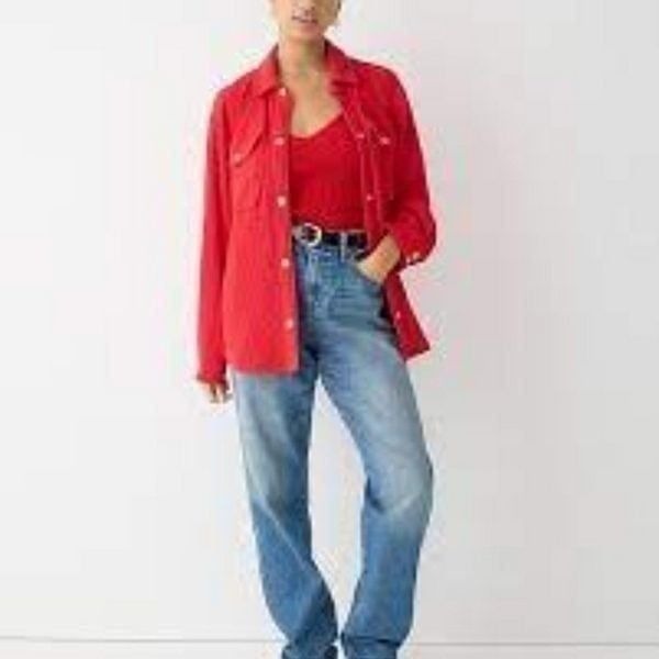 J. Crew Waffle Knit Shirt Jacket in Holiday Red Size XS NEW