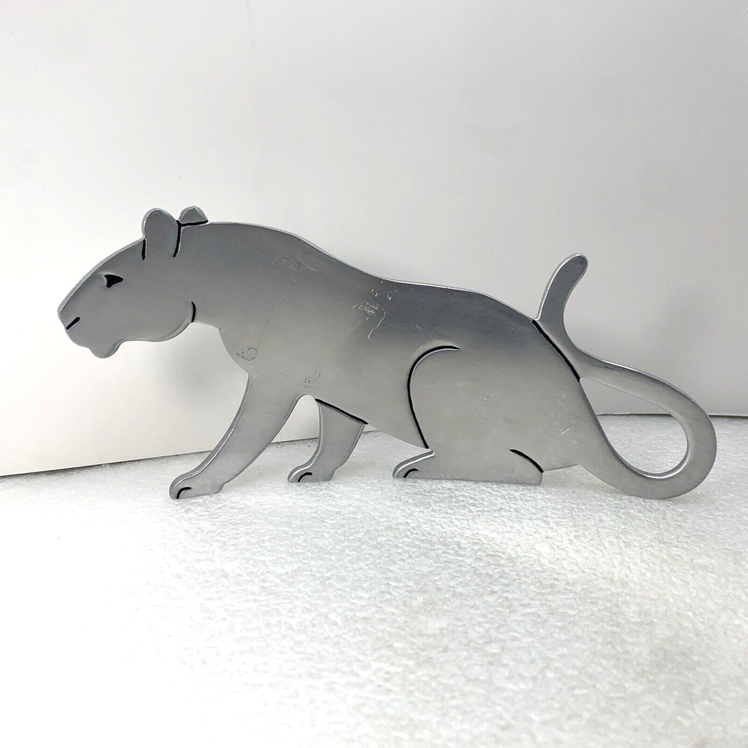 Vintage Hallmark Curved Metal Silver Tone Lion Puma Cat 9" Figurine Decor