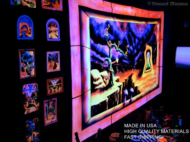 Blacklight Tapestry Trippy Hippie Home Room Decor Cool UV Psychedelic Art