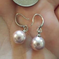 1 DAY SALE! RARE Silver Natural 10mm Pastel Purple Pearl Drop Earrings