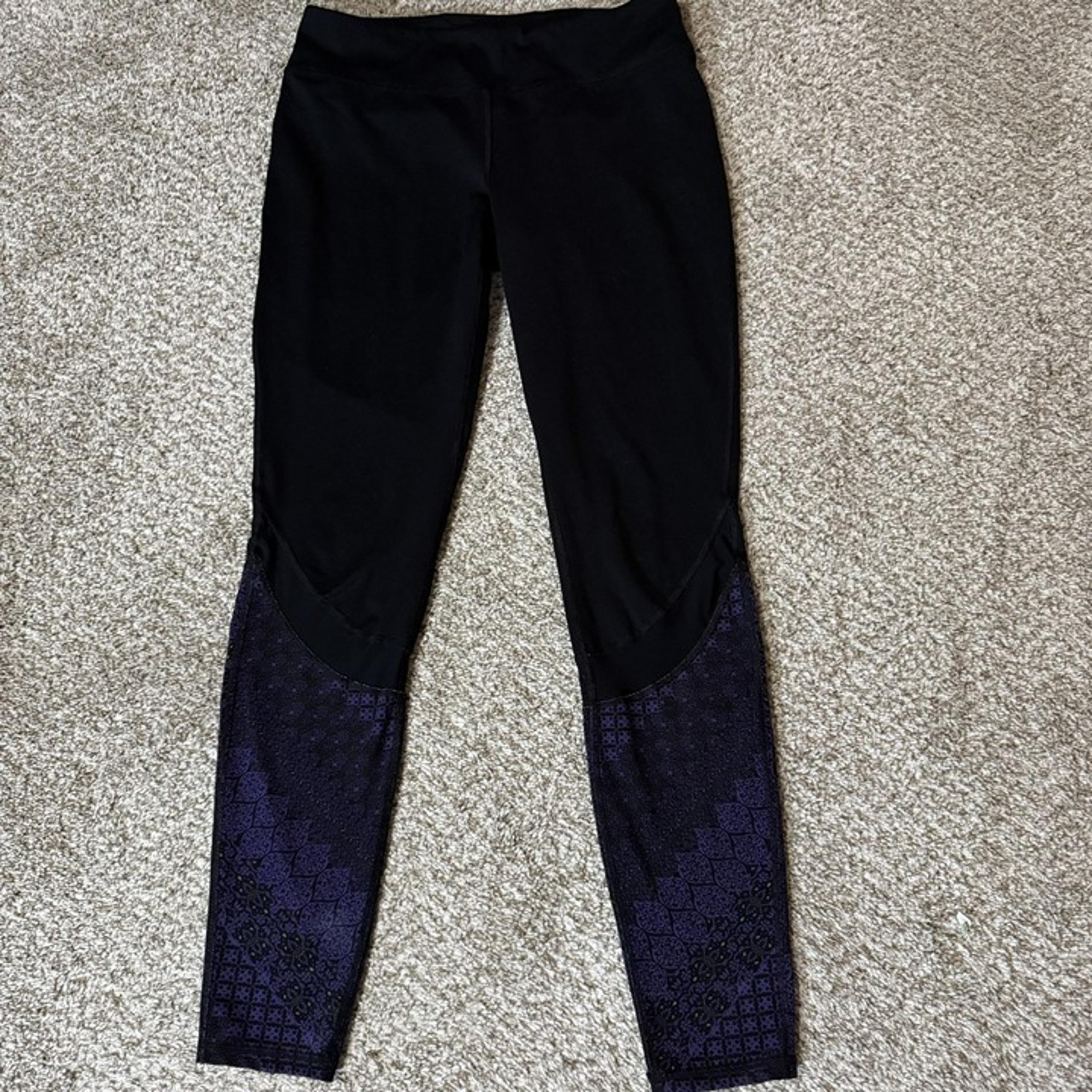 Gaiam Leggings Womens Large Black Purple High Rise Yoga Activewear Patterned