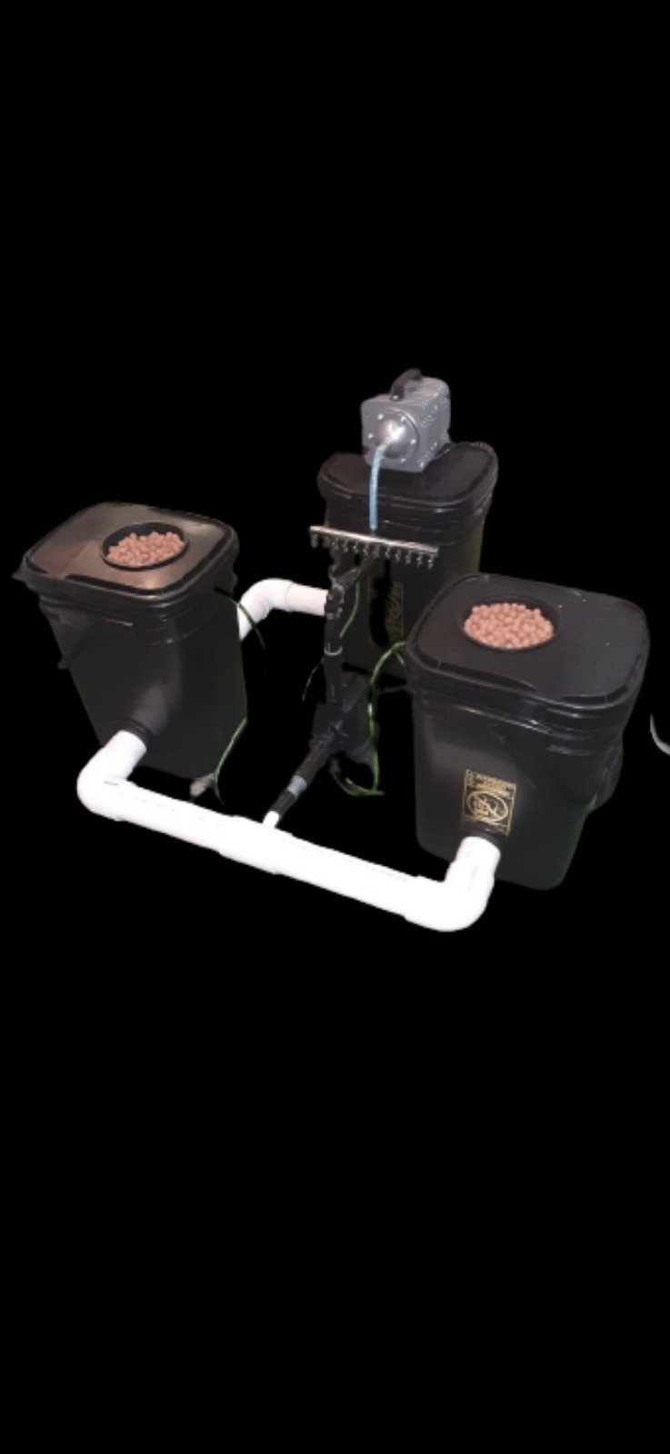2-Plant 16-Gallon RDWC hydroponics system with 2 bulkheads and 2 pvc