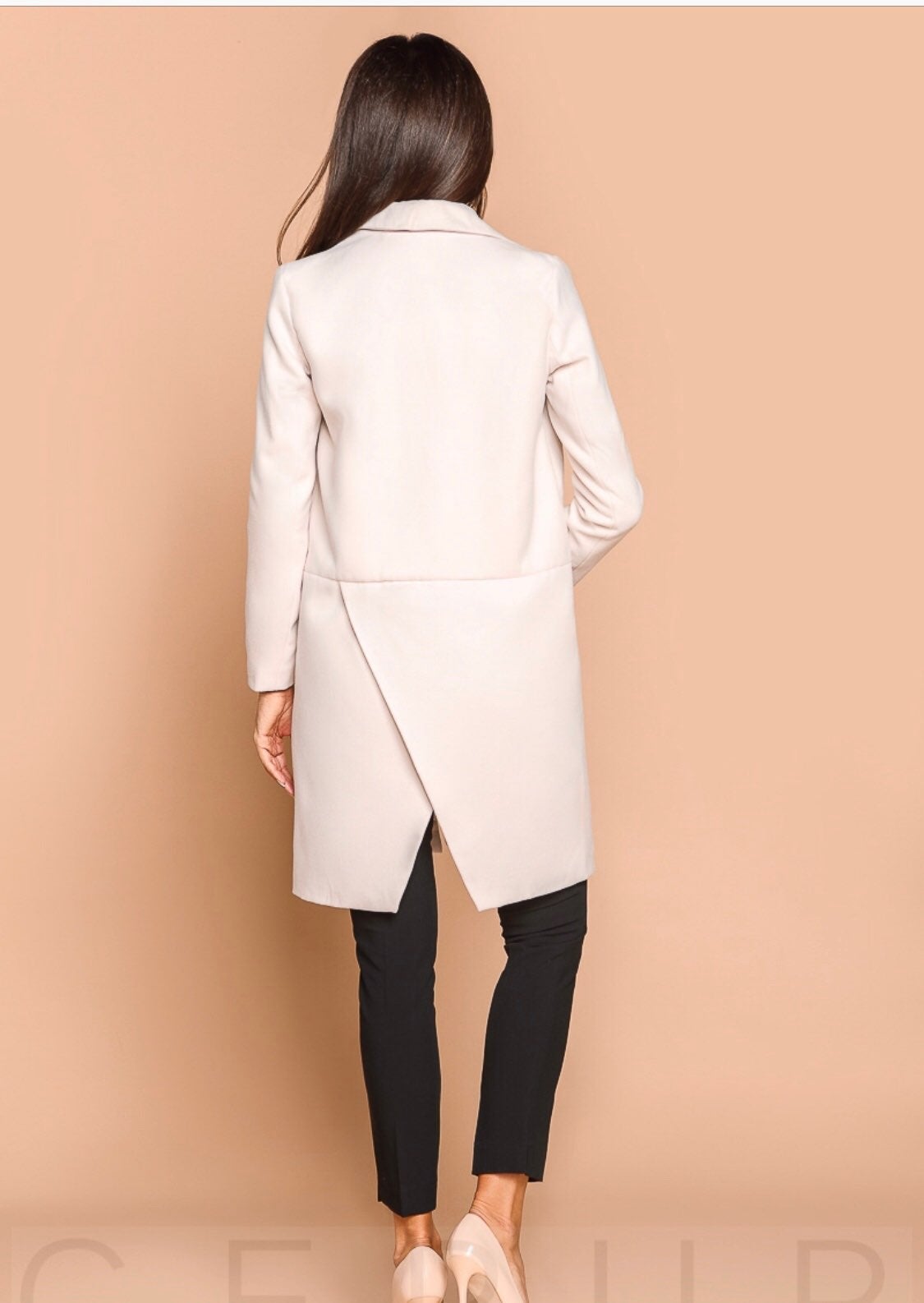 Cream Slim Coat With Back Cut