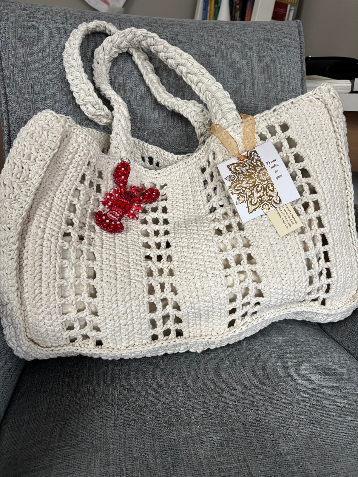 NWT Viral White Handmade Crochet With Beaded Lobster