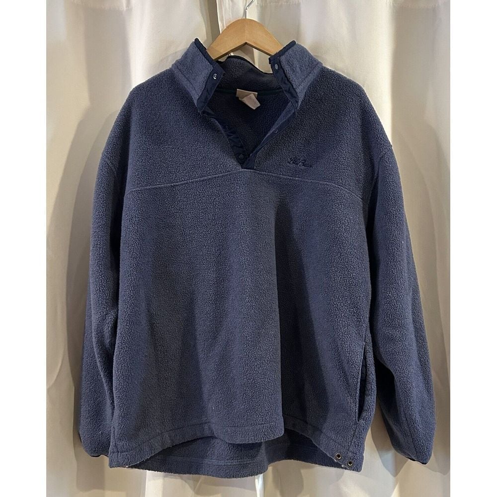 Vintage LL Bean Fleece Pullover Women's Blue Snap Up Collared Jacket 90s