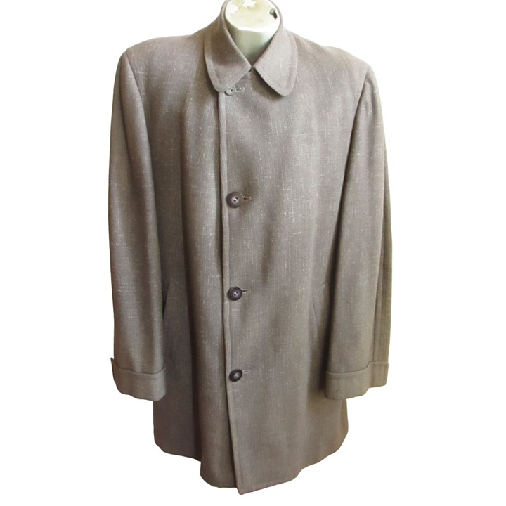 Vintage Men's Trench Overcoat 38 Long 1950's Atomic Wool Fleck MCM Jordan Marsh