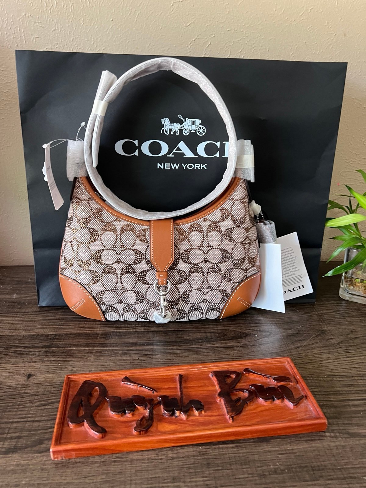 Coach Hamptons Hobo Bag In Crystal Signature Jacquard