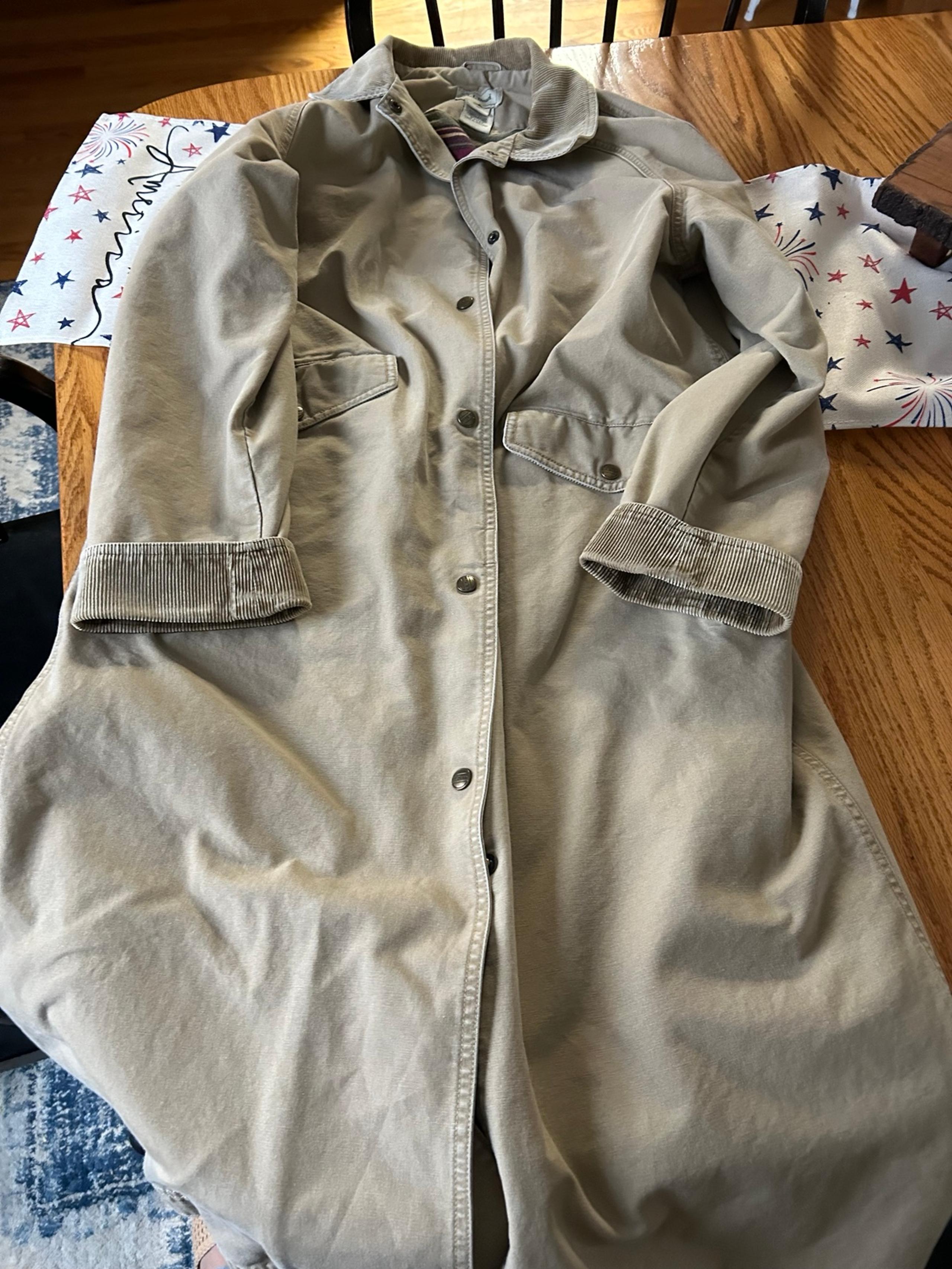 OVERSIZED LL BEAN HEAVY COTTON CANVAS DUSTER TRENCH COAT WITH CORDUROY COLLAR