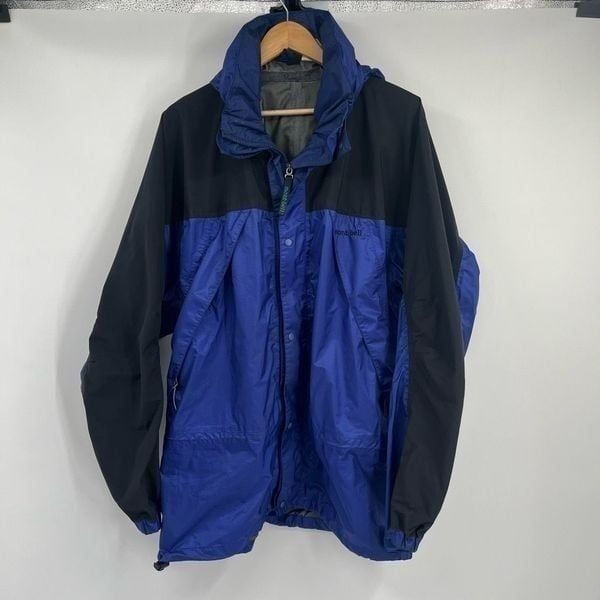 Vintage Mont Bell Windbreaker Jacket Gore Tex Hooded Black Blue Mens Size XL