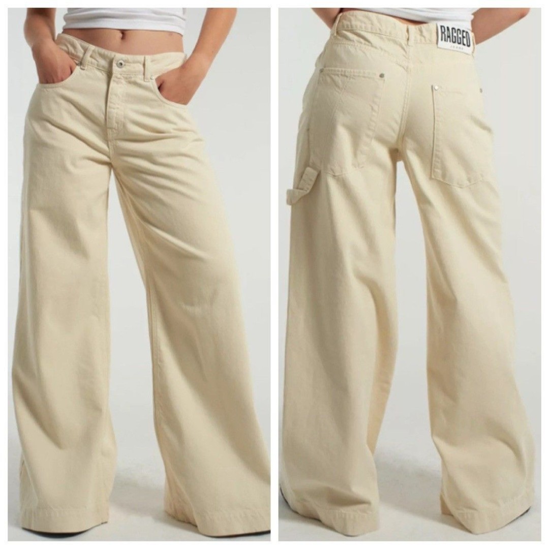 Ragged Priest Jeans Wide-Leg Utility Pants Women’s Size 24 Beige 100% Cotton