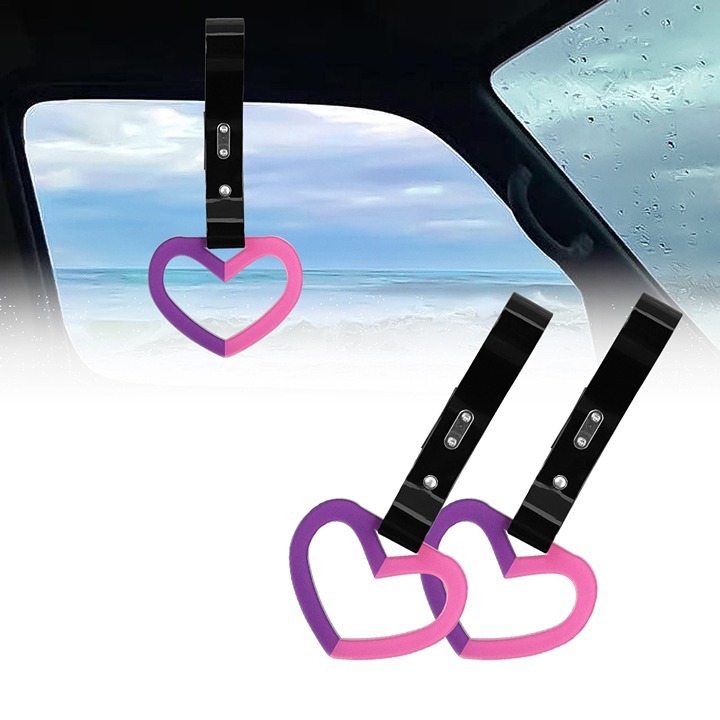 NEW 2PCS DOUBLE COLOR HEART JDM TSURIKAWA RING Black Handle Strap Drift Charm