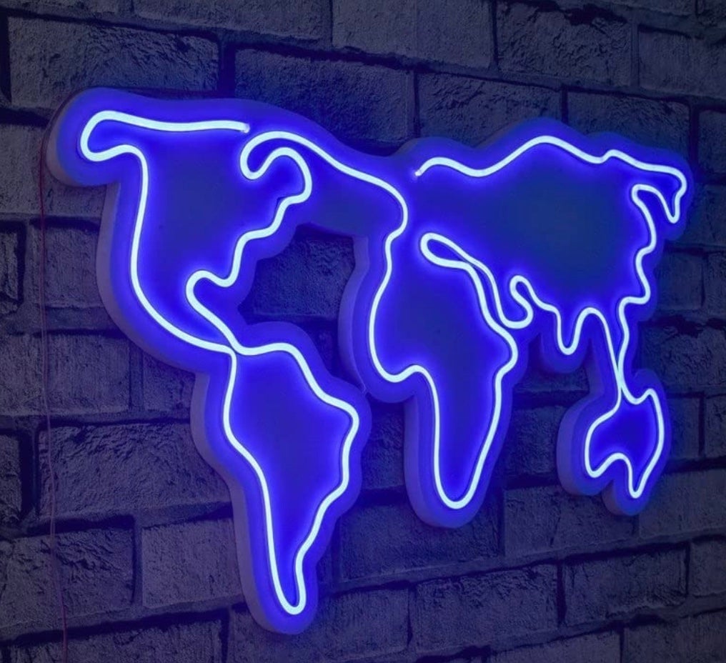 Vivid Bright Blue World Map LED Night Light Room Wall Decoration