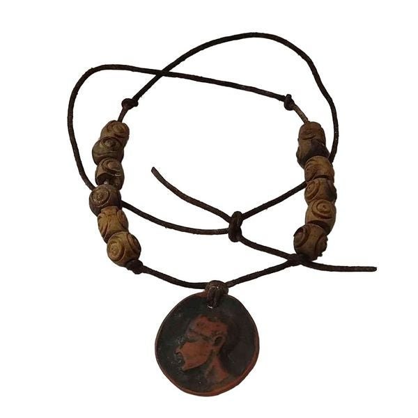 Vintage Traditional Hand Stamped Clay and Wooden Bead Africana Style Necklace Vintage Traditional Hand Stamped Clay and Wooden Bead Africana Style Necklace