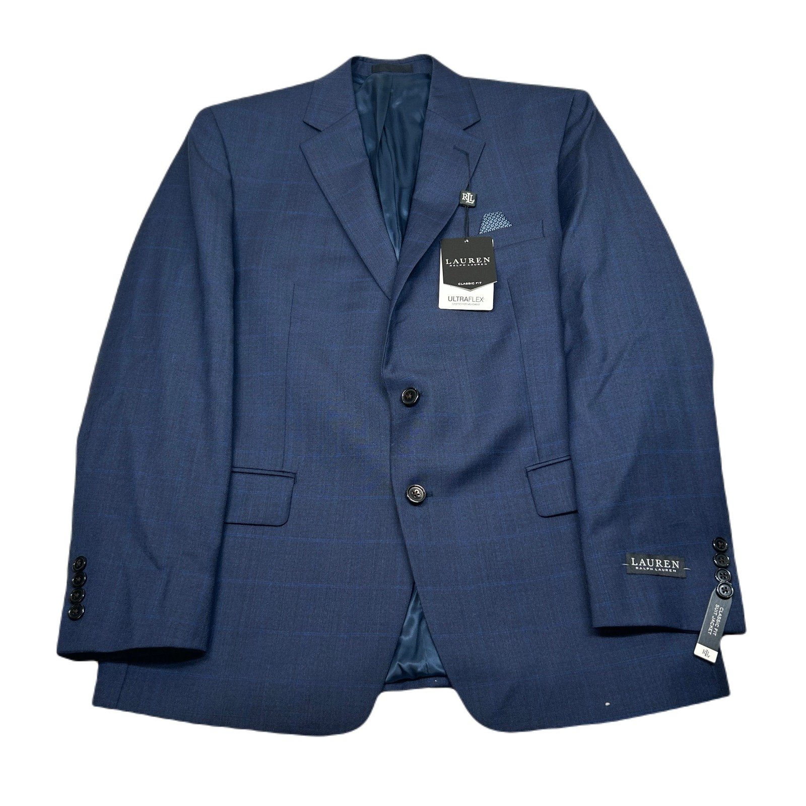 Lauren Ralph Lauren Blue Plaid Suit Jacket Mens 42R 42 UltraFlex Wool 450
