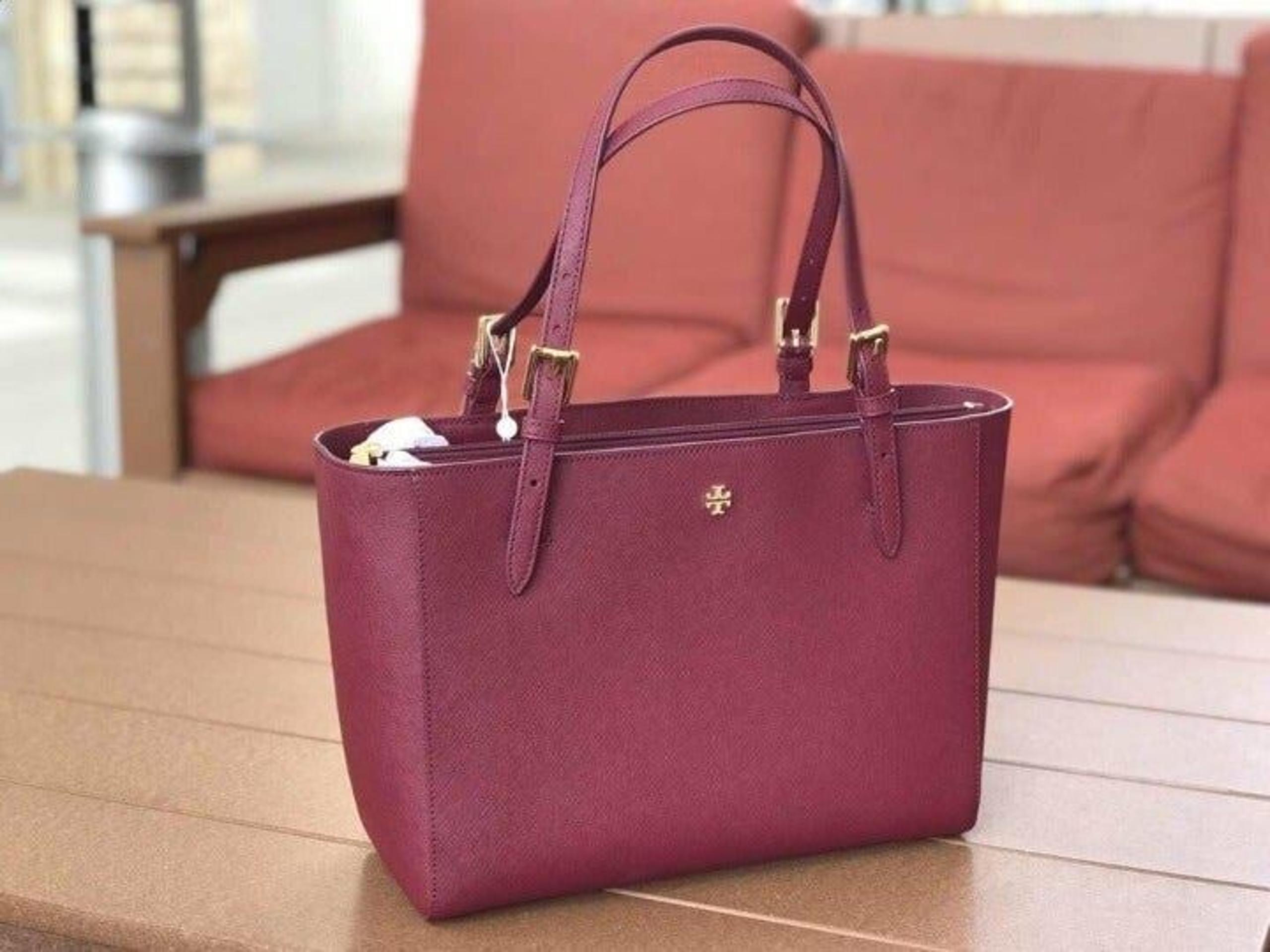 Tory Burch Women's Emerson Saffiano Leather Small Top Zip Tote Handbag 64188