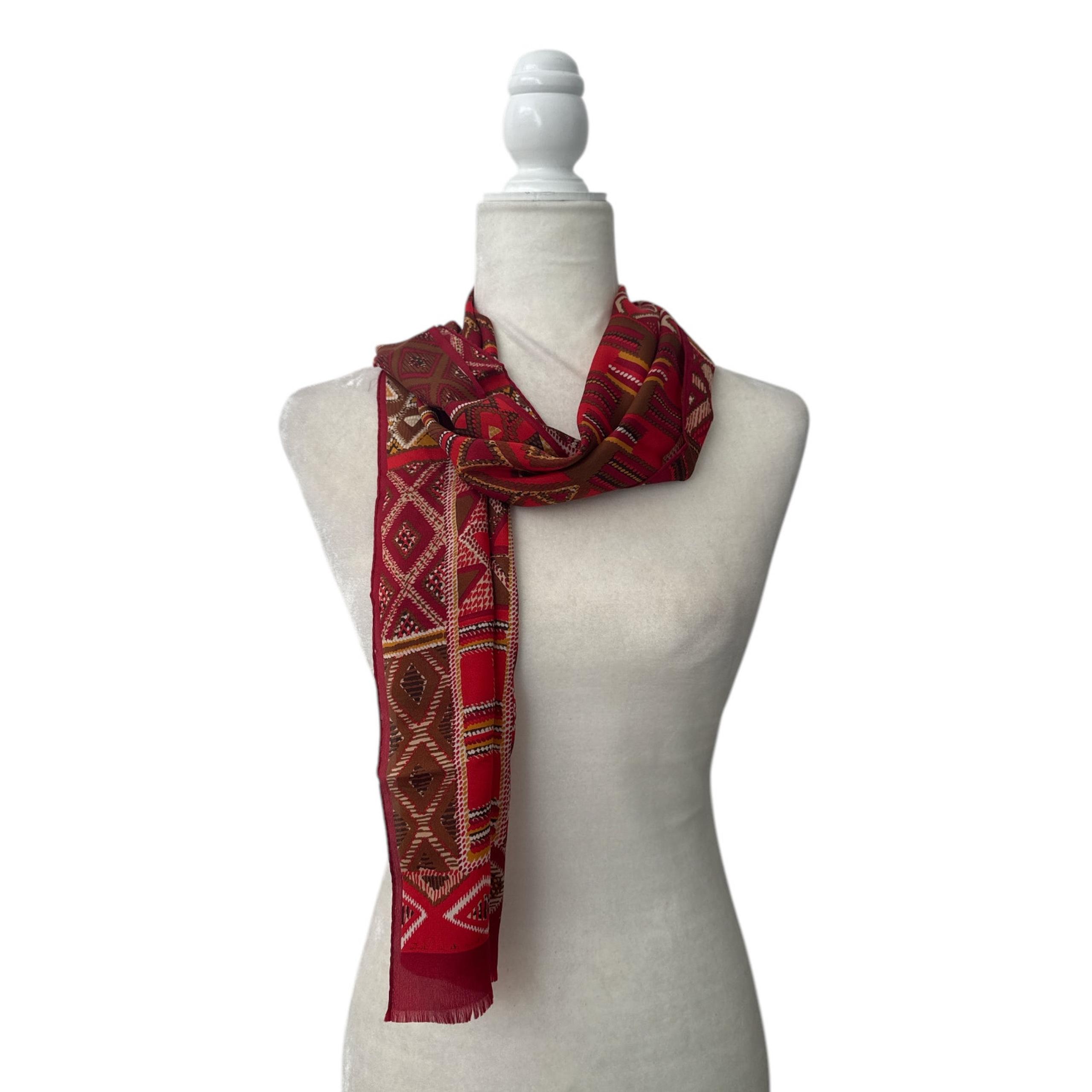 Oscar De La Renta Women's Vintage Bohemian 100% Silk Red Scarf One Size