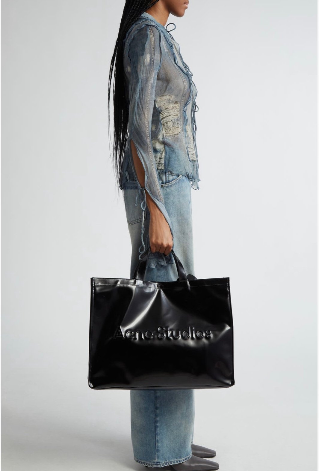 Acne Studios Logo Embossed Faux Leather East/West Tote