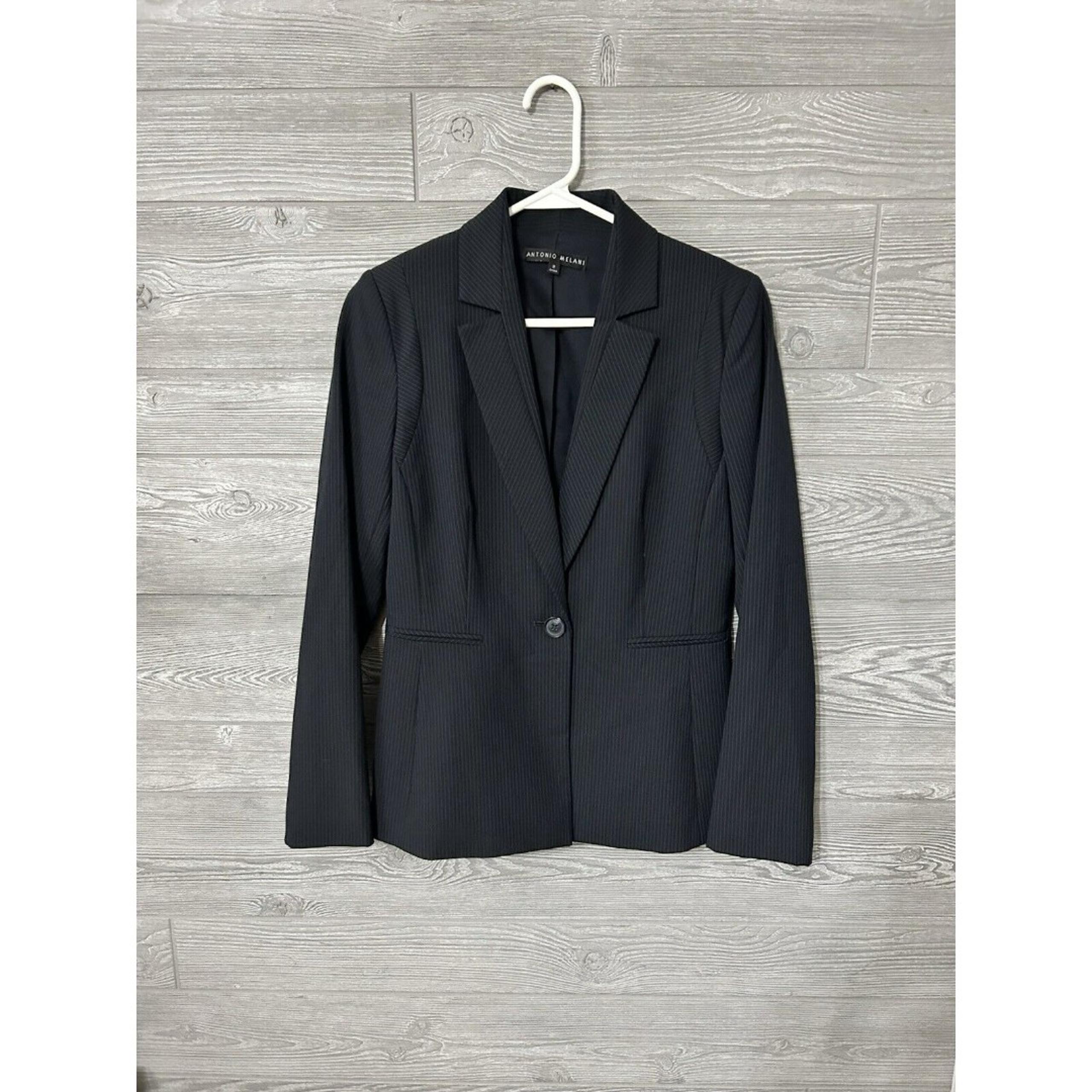 Antonio Melani Blazer Womens 2 Navy Pinstripe One Button Closure Lined Career