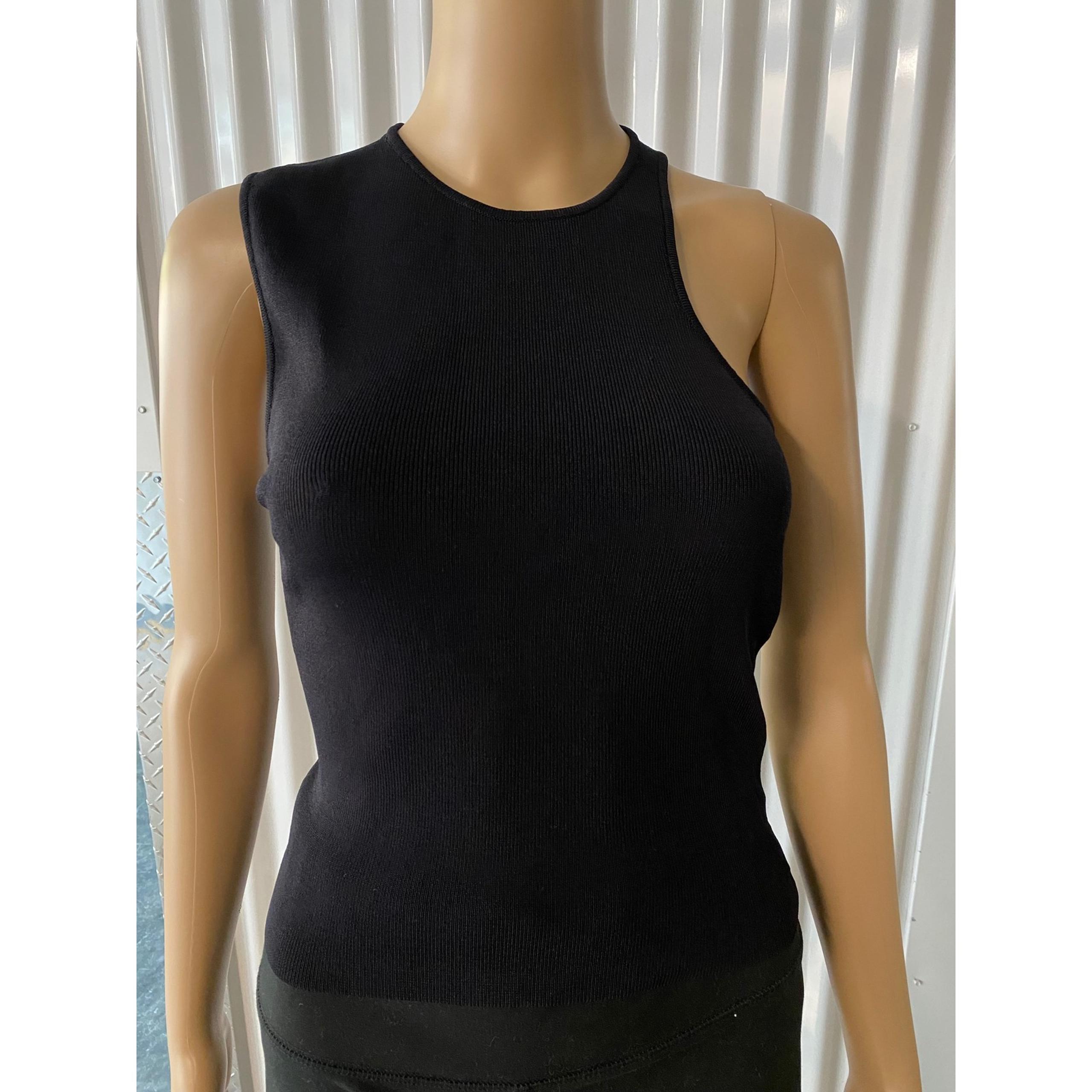 Miou Muse Ribbed Tank Top Sleeveless Cutout Back Casual Top Black Size L
