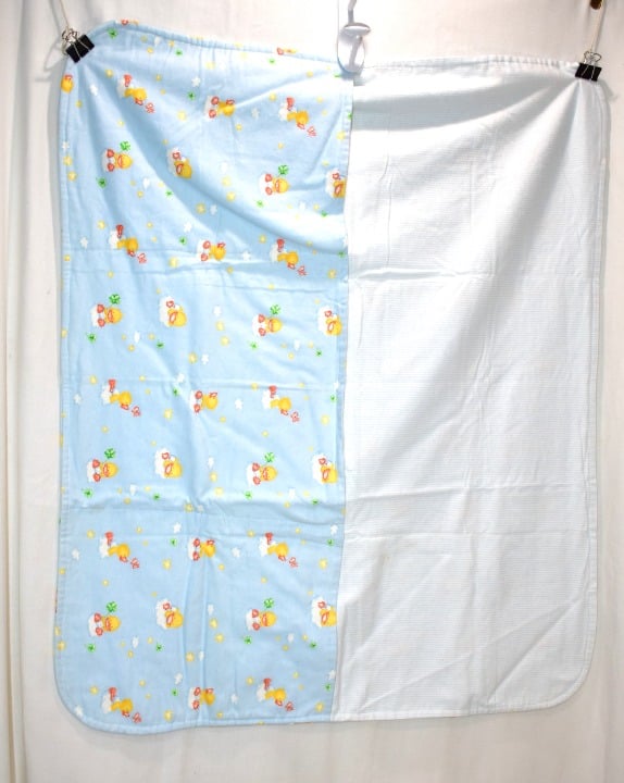 VINTAGE 3 AND 1 SWADDLE BLANKET & BABY TOWEL & BLANKET BLUE W/DUCKS 36 X 30