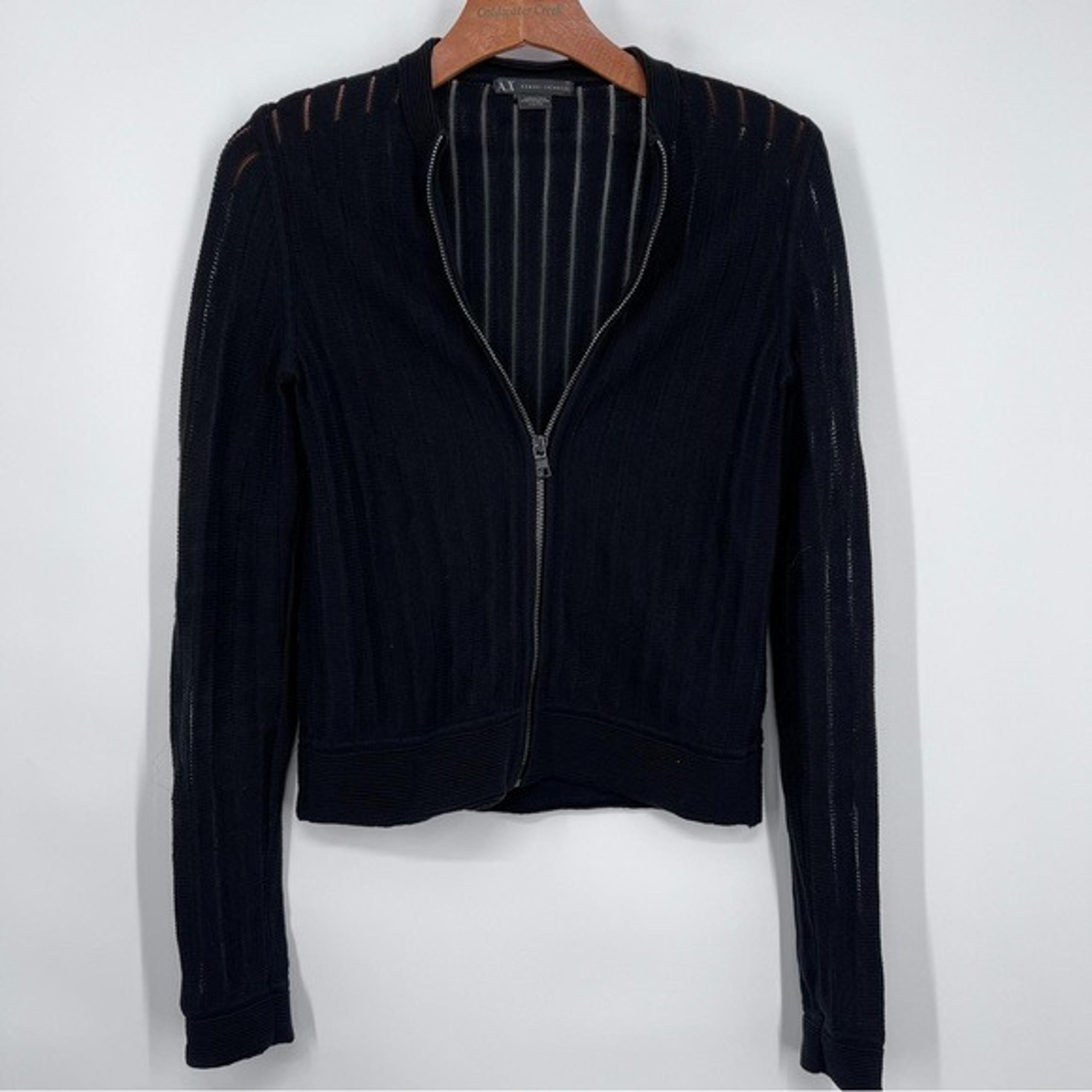 A/X Armani Exchange Black Sweater Knit Full Zip Striped Jacket