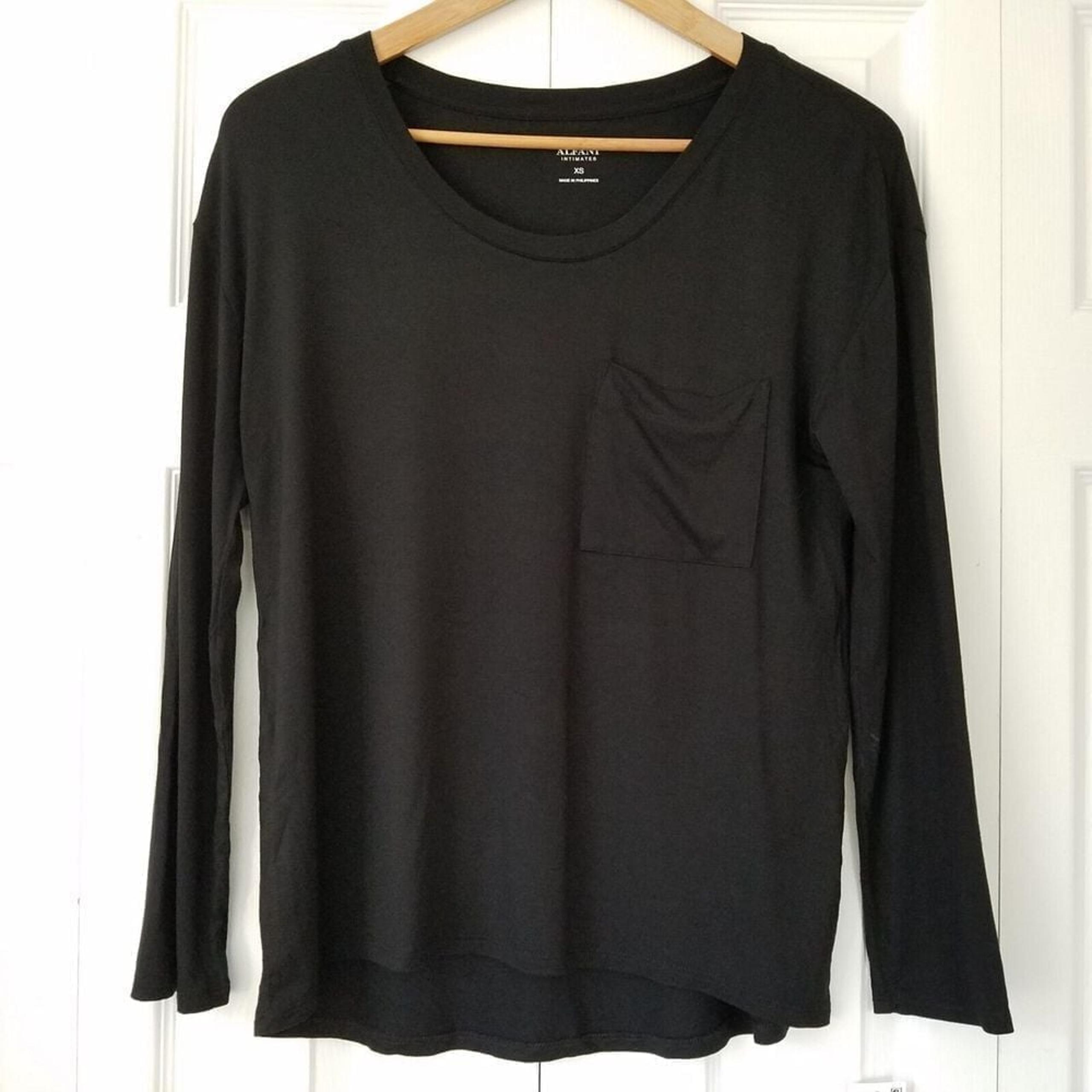 Alfani Long Sleeve Pajama Sleep Top Scoop Neck Womens Size XS Black NWT