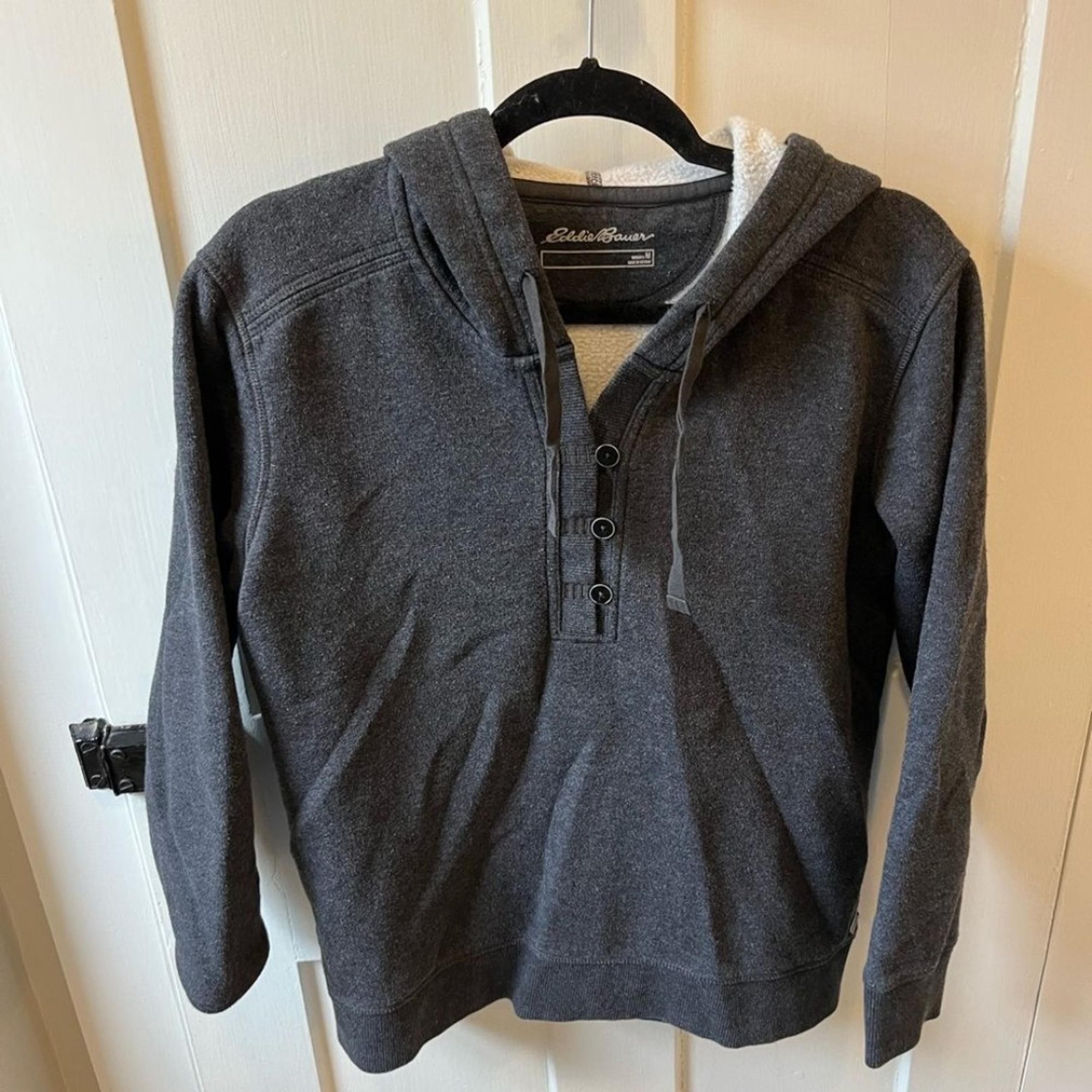 Eddie Bauer Fleece Lined Hoodie Sweatshirt Grey Medium
